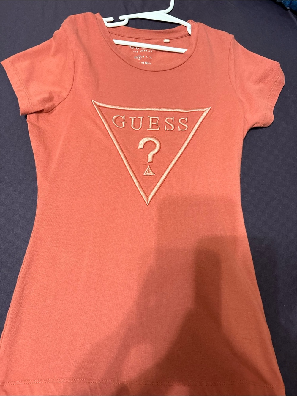 Guess Short Sleeve Logo Tee Dress in Clay Orange